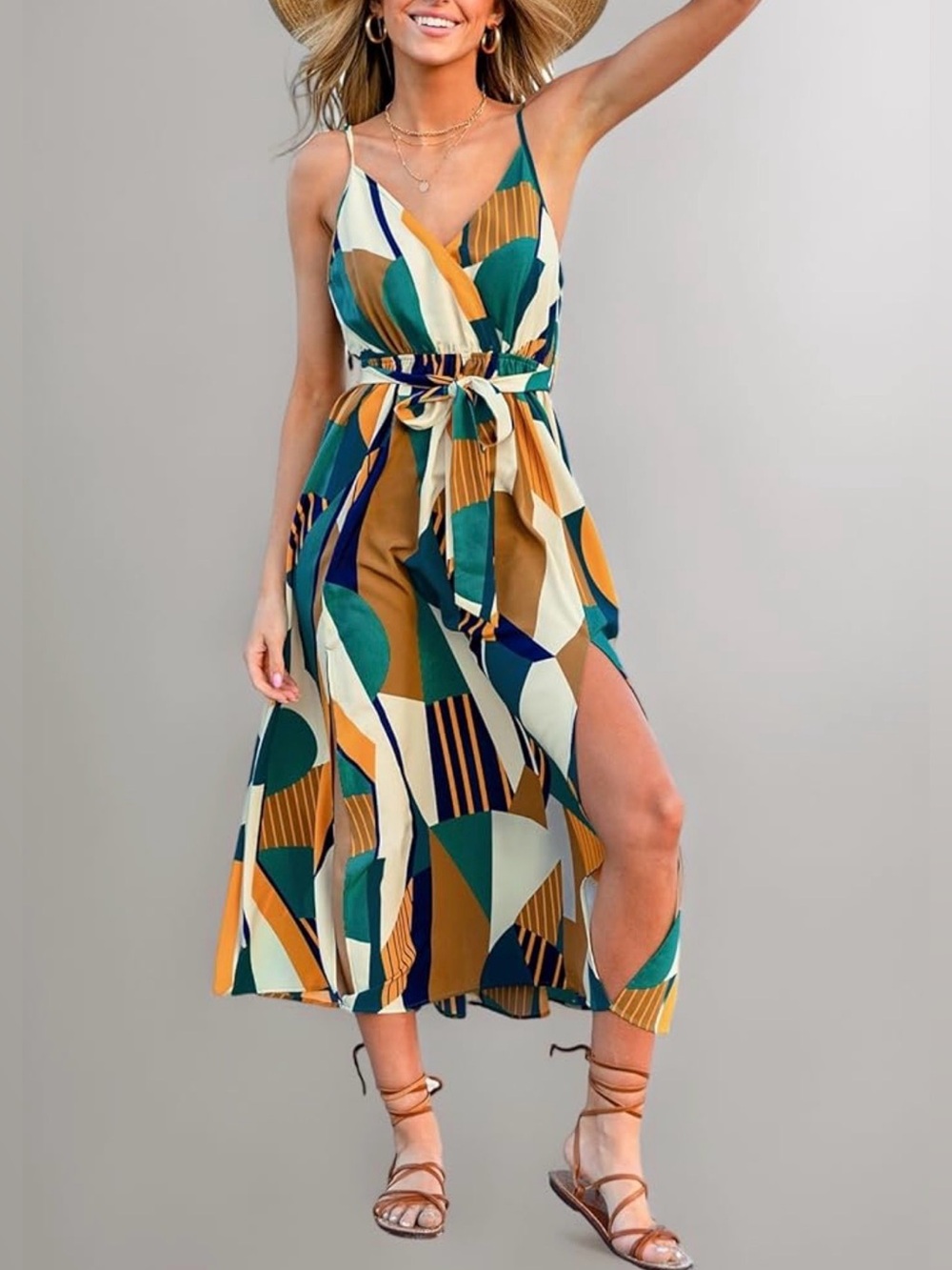 Geometric Sleeveless V-Neck Midi Dress Sz Small NWT!